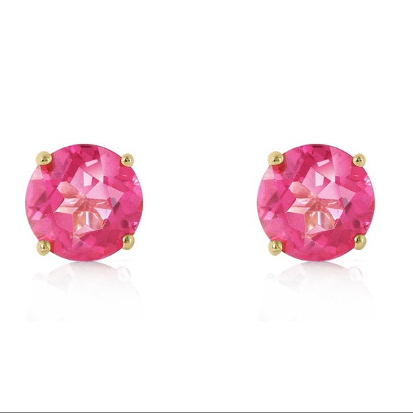 🌸💥14K. GOLD STUD EARRING WITH NATURAL PINK TOPAZ - Picture 2 of 3
